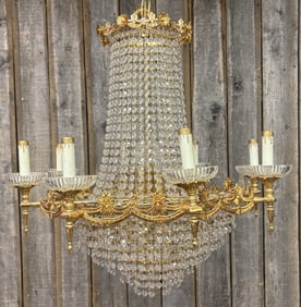 French Empire Style Chandelier; 12 Light With Long Strands Of Crystals 24"X24"