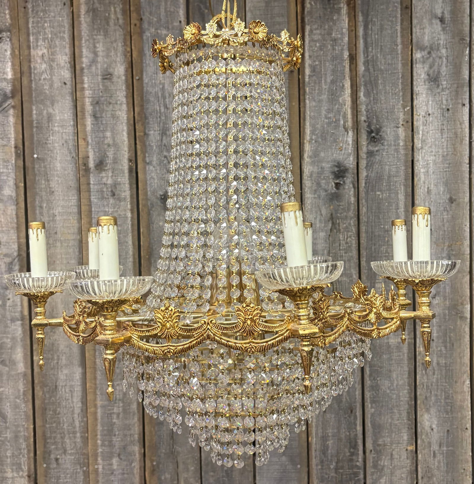 French Empire Style Chandelier; 12 Light With Long Strands Of Crystals 24"X24" (1 of 10)