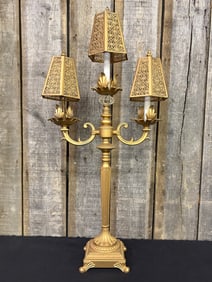 Vintage French Candelabra Style Gold Table Lamp With Shades 17"X35"
