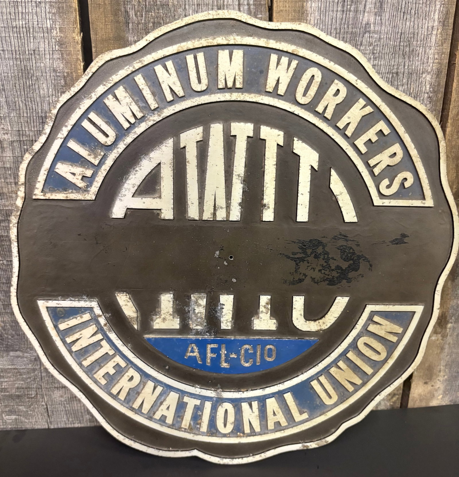 Vintage Aluminum Workers International Union Metal Sign 19": Vintage Aluminum Workers International Union Metal Sign 19"