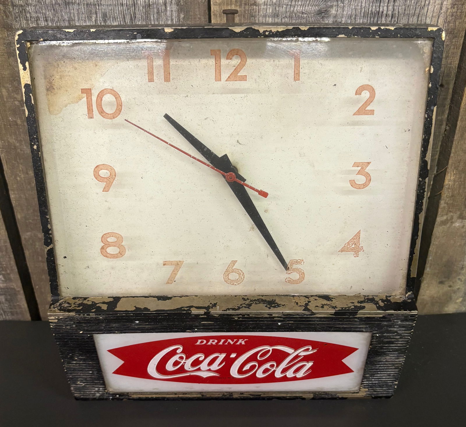 Vintage 1950-60's Coca-Cola Advertising Wall Clock With Fishtail Logo; Measuring 3"X10"X12" (1 of 6)