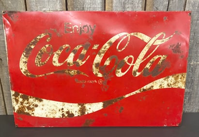 1980's Metal Enjoy Coca-Cola Metal Advertising Sign 35"X24"