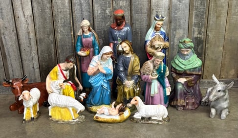 Space Age Plastics C. 1990's Nativity Scene Set With King Jesus, Mary, Joseph, 3 Wise Men,