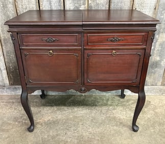 Antique Phonograph Stereo Record Player Cabinet With Crank; Made By Adler In Louisville, KY.
