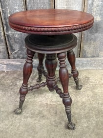 Antique Victorian Organ Stool With Ball And Claw Feet 14"X20"