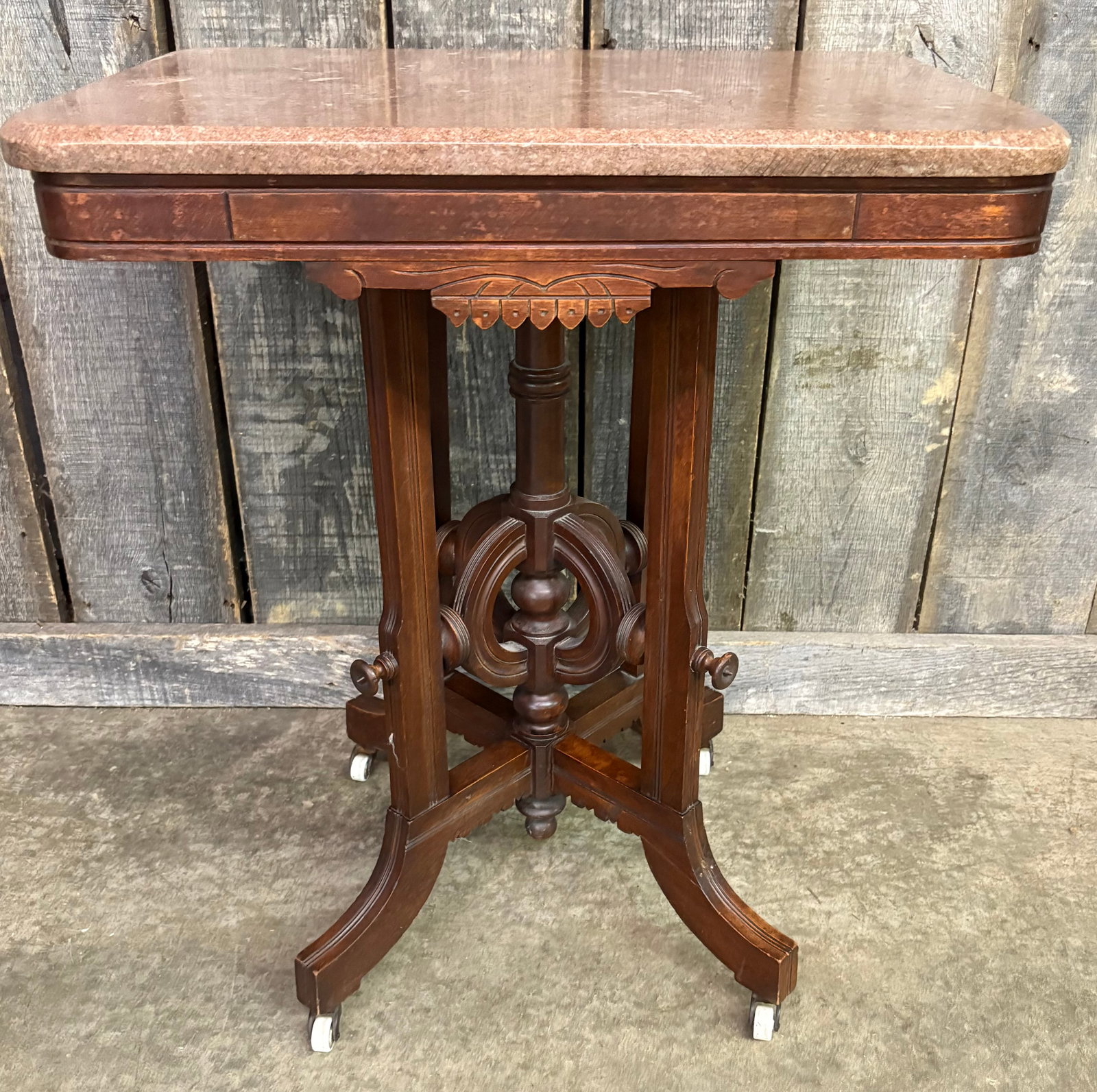 Walnut Victorian Eastlake Marble Top Parlor Table 17"X24"X29" (1 of 6)