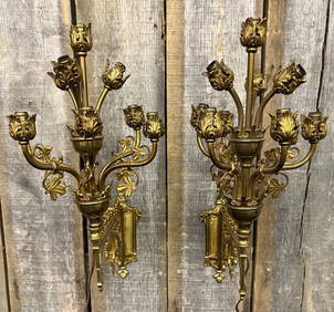 Pair Of Vintage French Style Gold 10-Light Solid Wall Sconces; Working. 13"X19" (1 of 11)