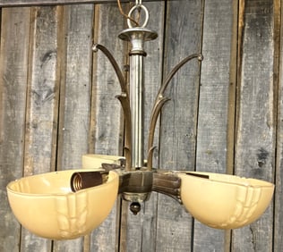 1920's-1930's Art-Deco Slip Shade 3 Light Chandelier 16"X16"