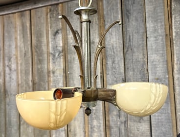 1920's-1930's Art-Deco Slip Shade 3 Light Chandelier 16"X16"