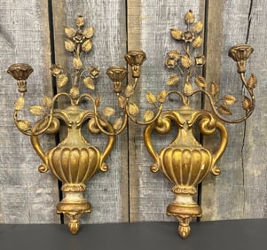 Pair Of Palladio Giltwood And Metal Urn Shape Sconces 10"X22"
