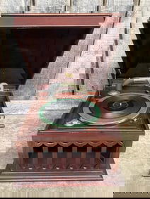 Antique Pathe Freres Phonograph With Crank; French Phonograph Company. Measuring 21"X22"X14"