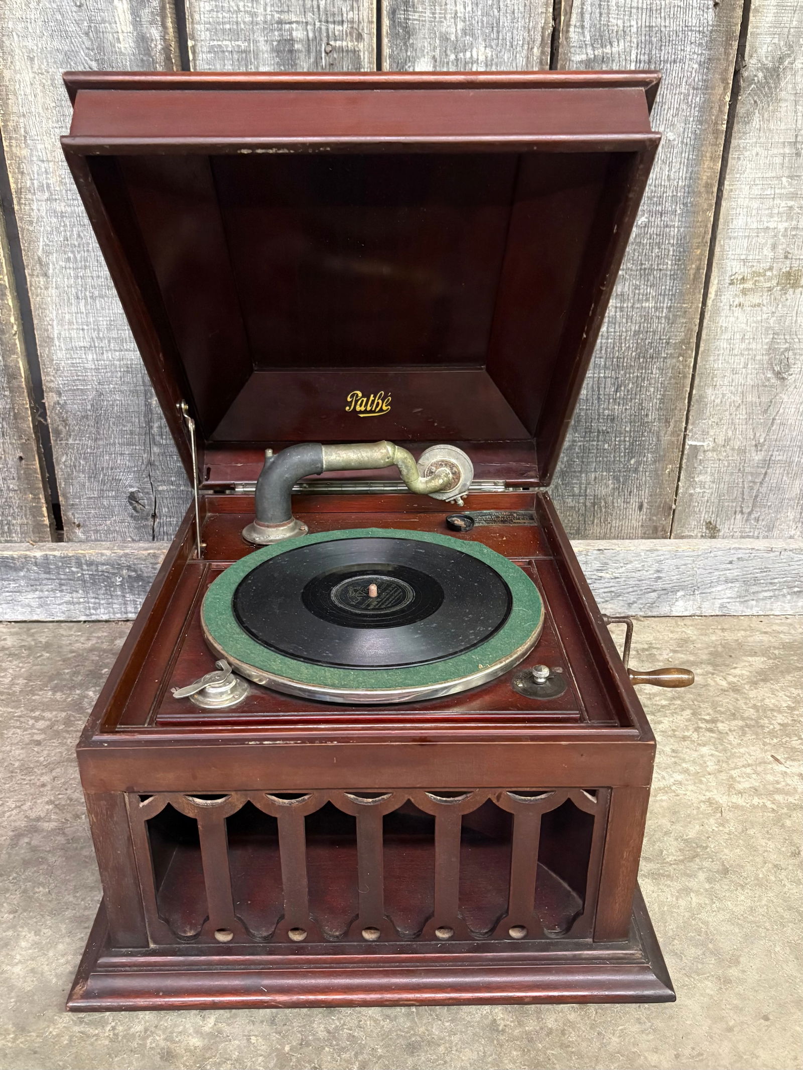 Antique Pathe Freres Phonograph With Crank; French Phonograph Company. Measuring 21"X22"X14" (1 of 7)