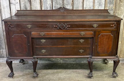 Antique 1920's Mahogany 4 Drawer Sideboard With Some Damage As Pictured; 24"X72"X44"