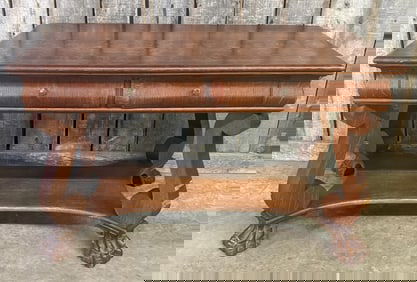 C. 1910 Quarter Sawn Solid Oak Mission Library Table; With Some Damage. 28"X47"X29"