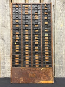 Antique Oak Worker Time Card File Wall Rack; Early 20th Century; Used In Factories And Other