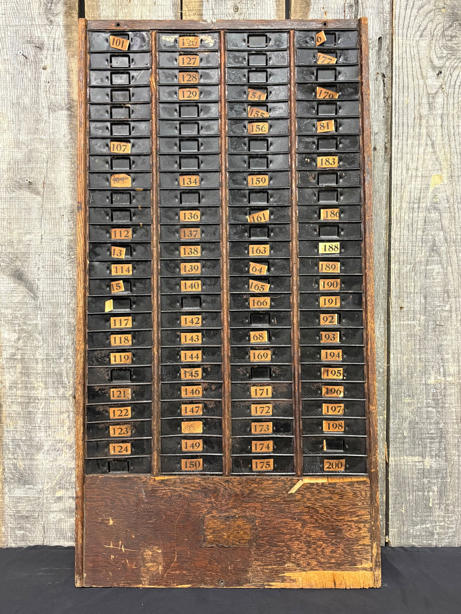 Antique Oak Worker Time Card File Wall Rack; Early 20th Century; Used In Factories And Other: Antique Oak Worker Time Card File Wall Rack; Early 20th Century; Used In Factories And Other Workplaces. 20"X40"