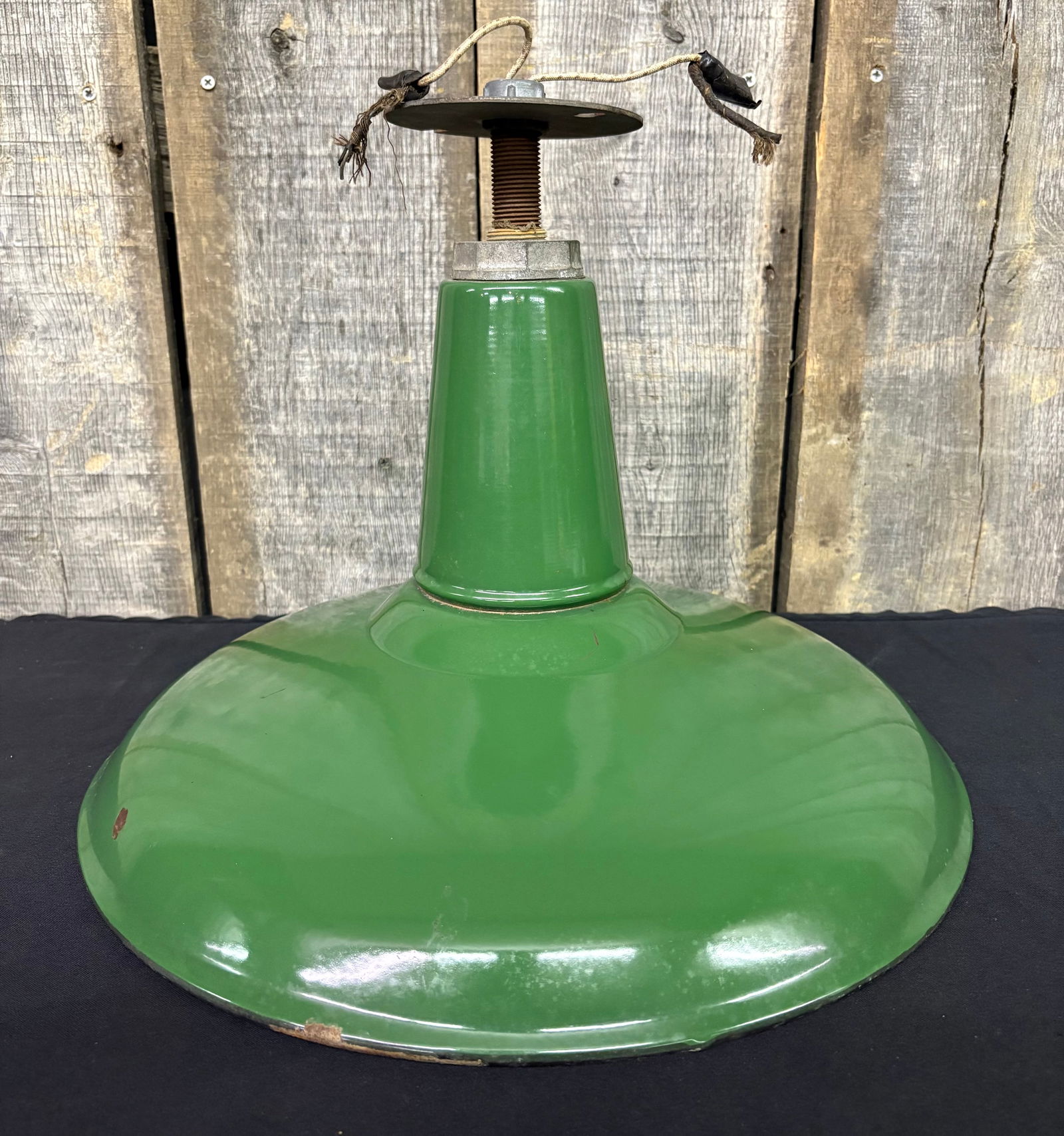 Original Green - White Porcelain And Enamel Swivel Pendant Light Fixtures 15.5"X12" (1 of 7)