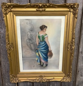 Victorian Style Watercolor In Gold Frame 30"X36"