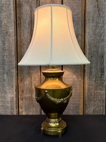 Vintage Large Heavy Brass Frederick Cooper Table Lamp With White Shade 18"X30"