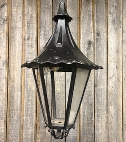 20th Century Hanging Lantern With Glass Panels; Most Panels Missing 14"X24"