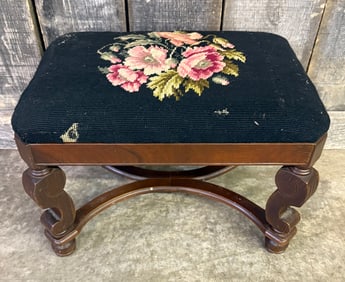 Antique Needlepoint Victorian Footrest; As Pictured. 12"X17"