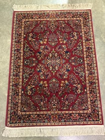 4.3x6 Karastan Rug Red Sarouk #785, Wool Pile Original 700 Series
