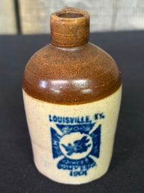 Miniature Louisville, KY. 1901 Stoneware Cobalt Decorated Crock 3"