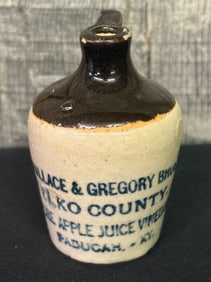 Wallace And Gregory Bros. Elko County Pure Apple Juice Vinegar Paducah, KY. Miniature Stoneware