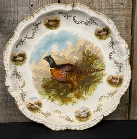 Large Antique Bavaria Pheasant Plate With Gold Accents 12"X1.5"