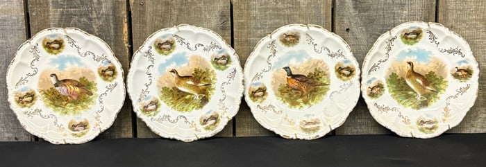 Lot Of 4 Antique PM Bavarian Plates Bird - Pheasant With Gold Accents 9"X1"