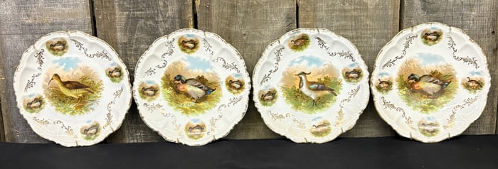 Lot Of 4 Antique PM Bavarian Plates Bird - Pheasant With Gold Accents 9"X1"