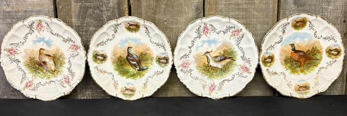 Lot Of 4 Antique PM Bavarian Plates Bird - Pheasant With Gold Accents 9"X1"