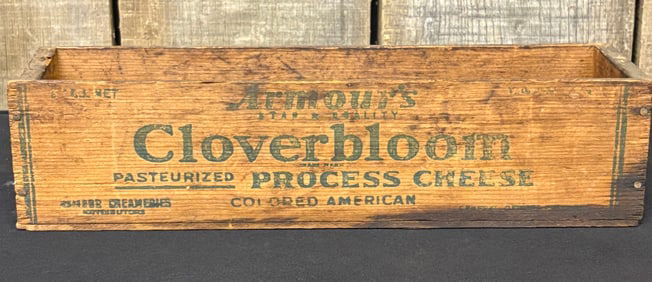 Large Wooden Armour's Cloverbloom American Cheese Box 4"X14"X4"