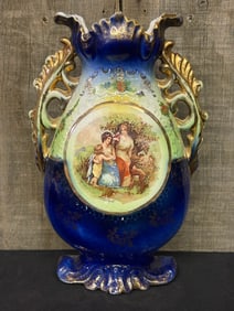 Highly Decorated Diamond Pottery Co. England Porcelain Vase Cobalt Blue Glaze And Gold Accents