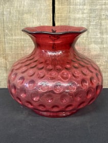 Fenton Dot Optic Ruby Overlay Bowl 7"X7"X6"