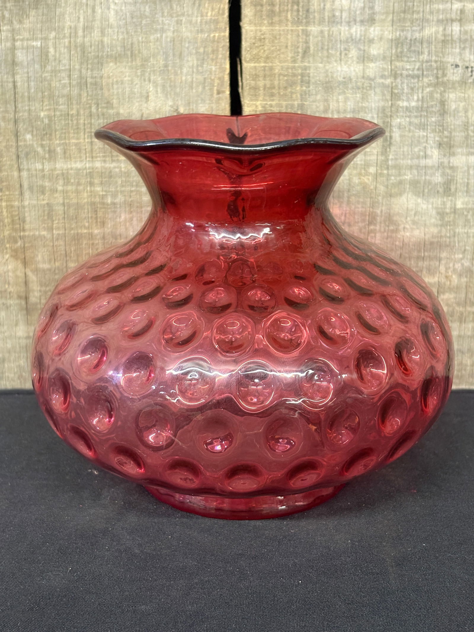 Fenton Dot Optic Ruby Overlay Bowl 7"X7"X6" (1 of 4)