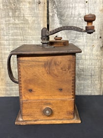 Antique Wooden Cast Iron Coffee Grinder 7"X9"X11"