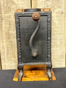 Telephone Mill Cast Iron And Wood Coffee Grinder - Wall Mounted 8"X8"X14"
