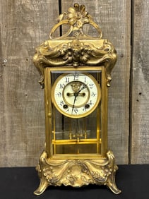 Louis XV Style New Haven Crystal Regulator Mantel Clock With Beveled Glass, With Key 7"X8"X18"