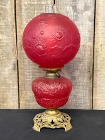 Antique Ruby Red Gone With The Wind Parlor Lamp Banquet Oil Lamp; Converted. 8"X8"X21"