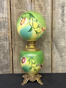 Antique Hand Painted Gone With The Wind Style Parlor Lamp With Floral Decoration 7"X7"X25"