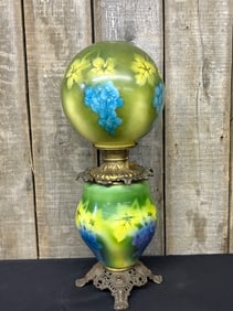 Antique Hand Painted Gone With The Wind Style Parlor Lamp 8"X8"X26"