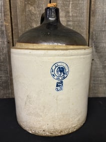 5 Gallon Stoneware Louisville Pottery Crock Jug 12"X12"X18"