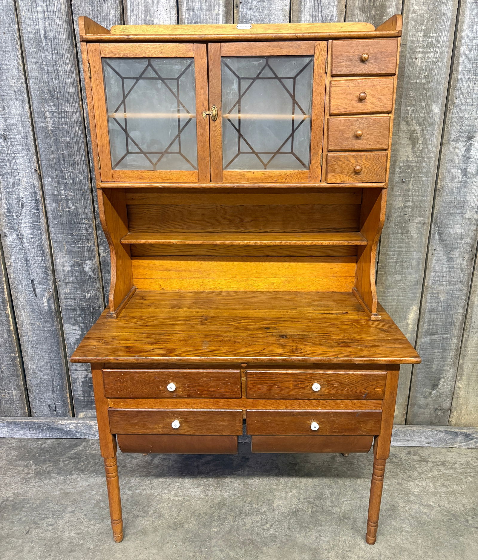 Antique Possum Belly Kitchen Cabinet With Frosted Glass Decoration By Galaxy Furniture Co. - (1 of 9)