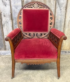 Antique Carved Victorian Parlor Style Decorated Red Upholstered Chair 24"X29"X41"