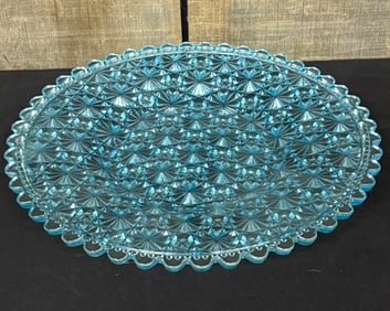 Vintage LE Smith Blue Glass Plate; Daisy - Button Pattern; 10"X2"