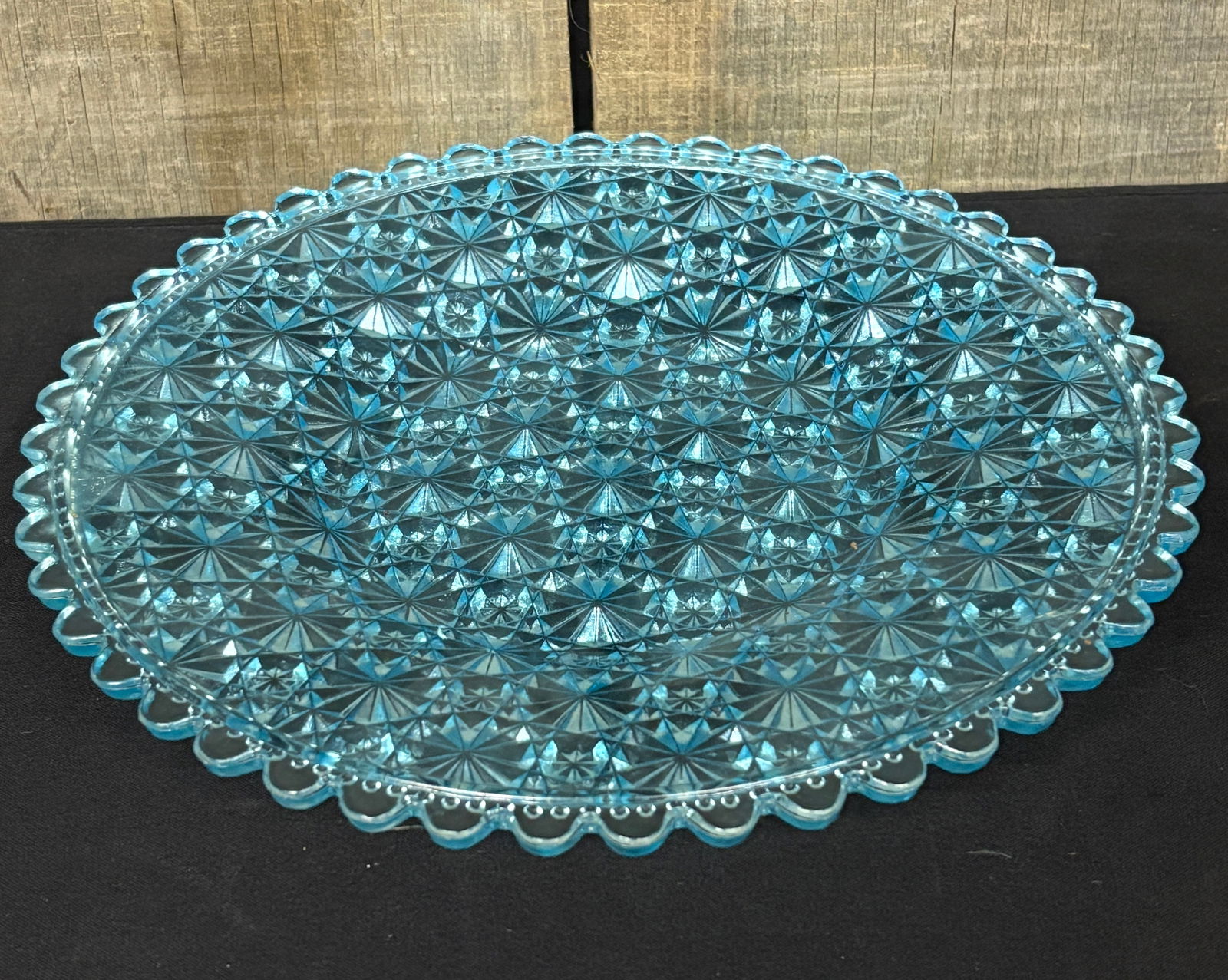 Vintage LE Smith Blue Glass Plate; Daisy - Button Pattern; 10"X2" (1 of 3)
