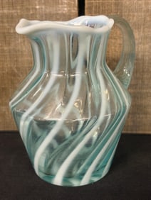 Vintage Fenton Blue Swirl - Spiral Optic Glass Pitcher 4"X5"X5"