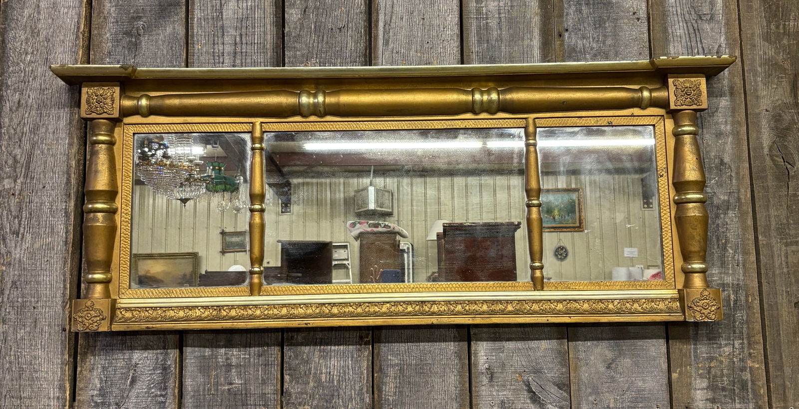 Antique Federal Gold Overmantle Triple Mirror 54"X21"X4" (1 of 9)
