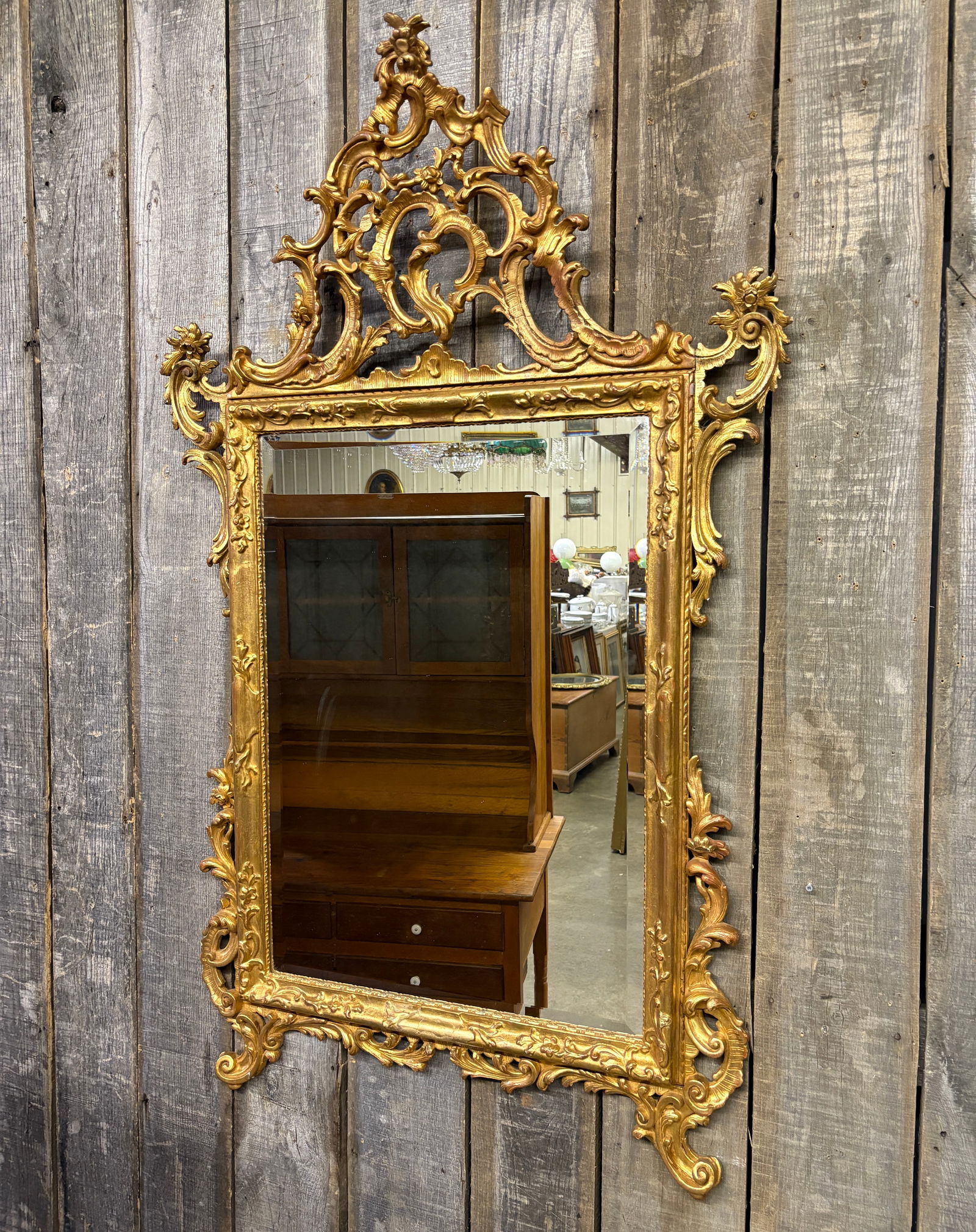 Antique Italian Carved Giltwood Beveled Mirror 36"X60"X4" (1 of 8)